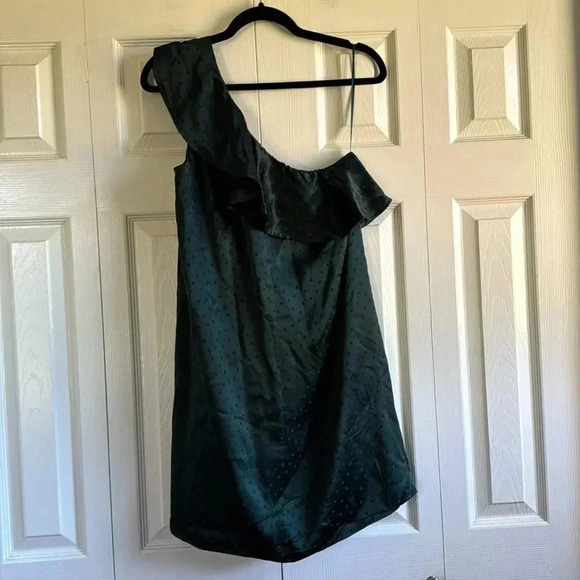 MADEWELL | 💯 SILK FOREST GREEN | ONE SHOULDER DRESS | size 8 - Picture 6 of 6